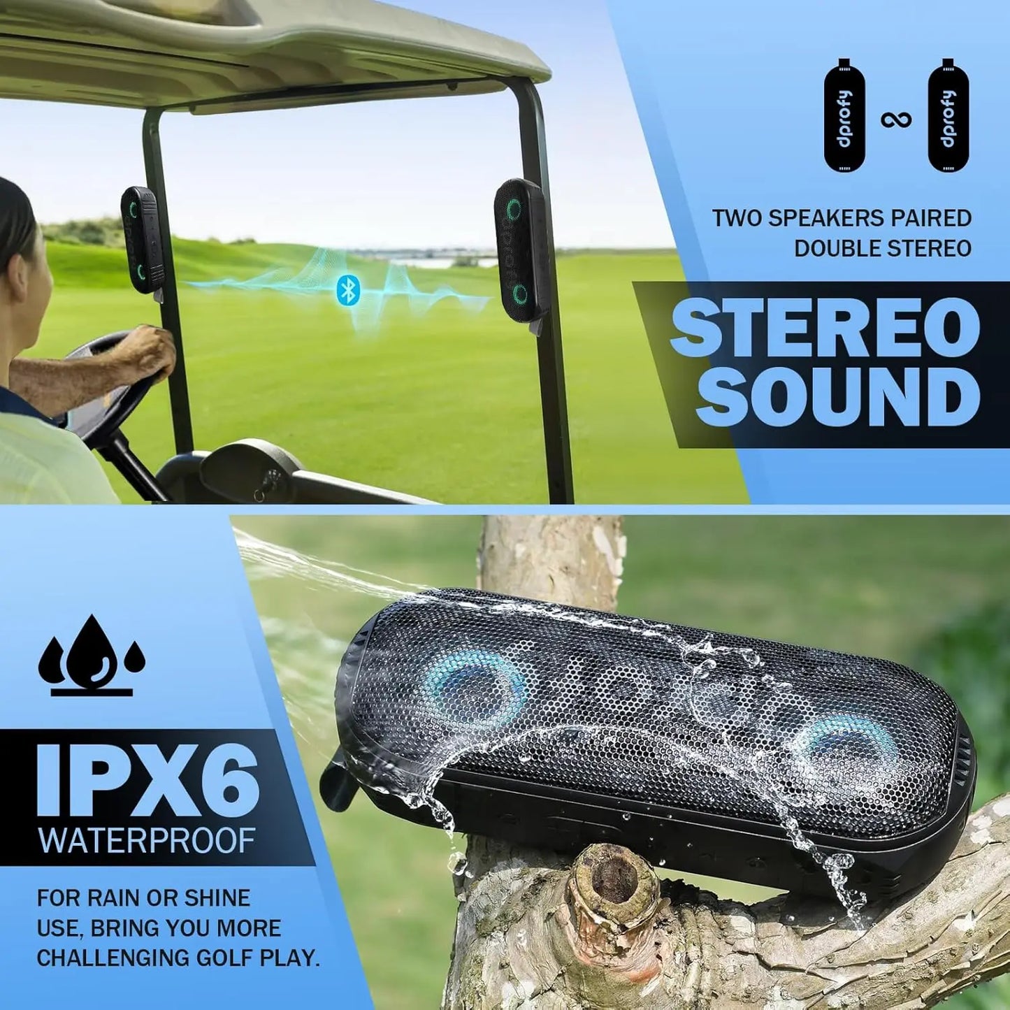 Magnetic Bluetooth Golf Speaker Waterproof Portable Stereo Rich Bass