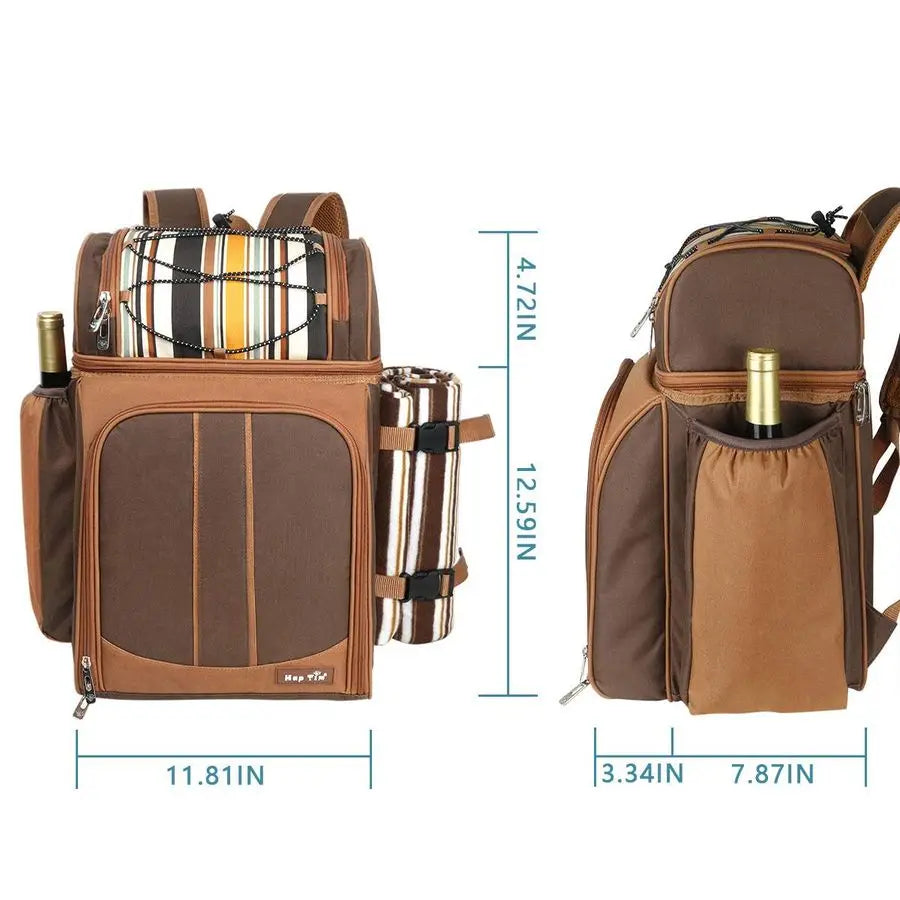 Picnic Basket Backpack For Two With Insulated Cooler Compartments