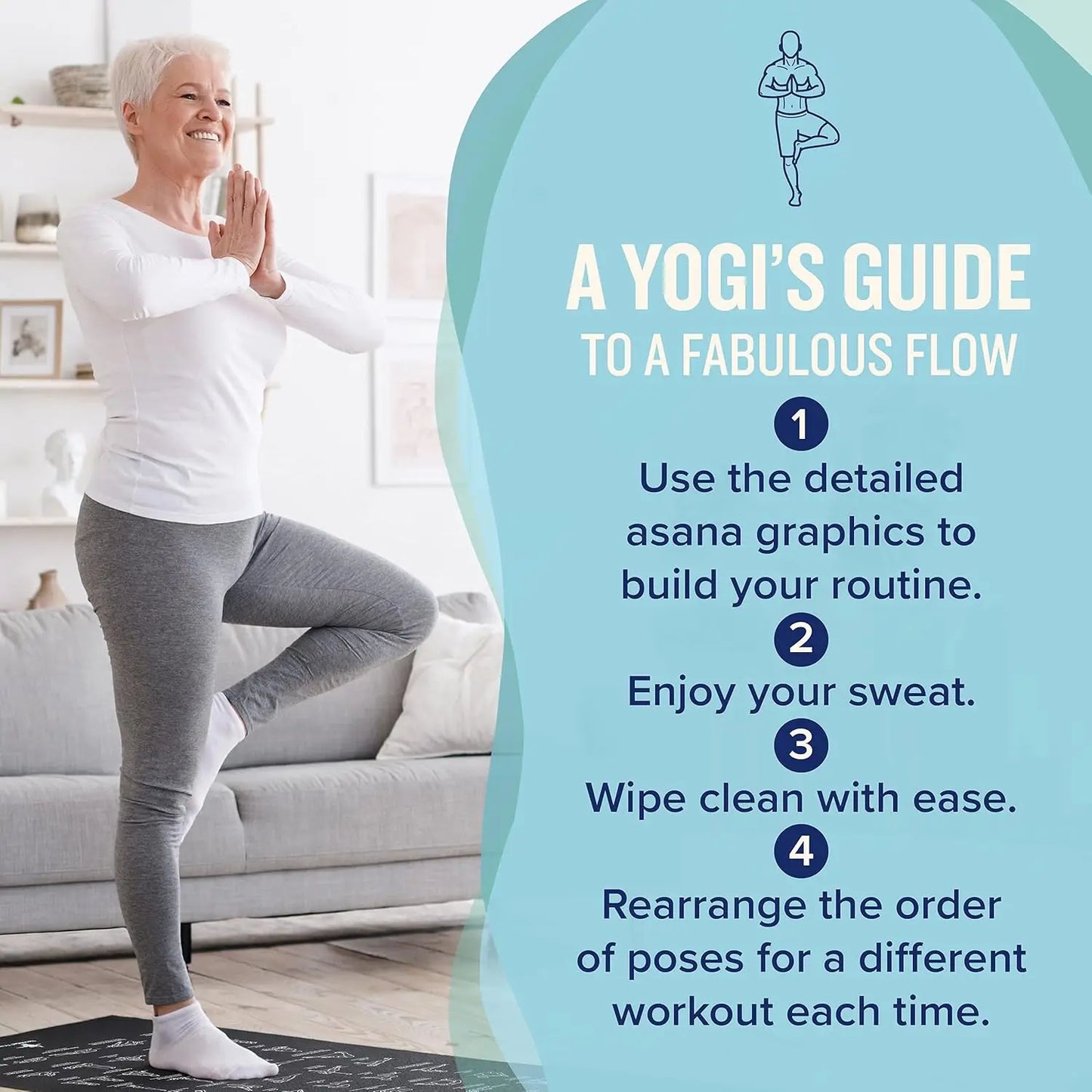 Non Slip Yoga Mat With 70 Pose Illustrations For Pilates And Stretching
