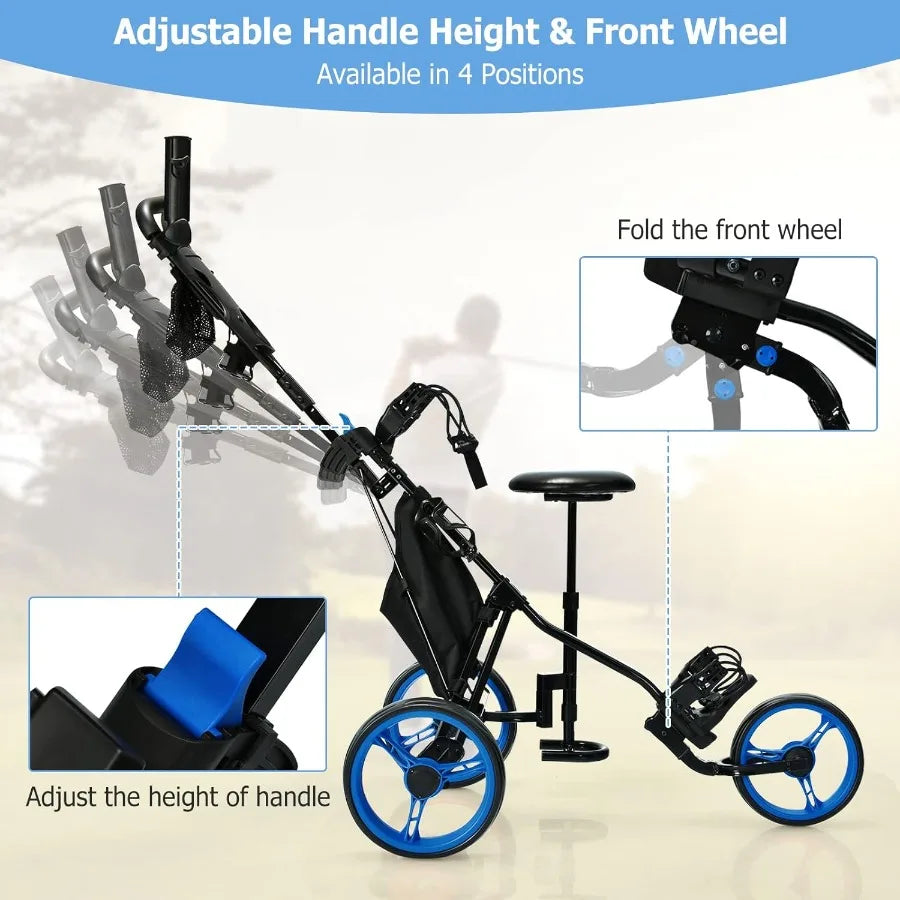 Foldable Golf Push Cart With Sturdy Steel Frame