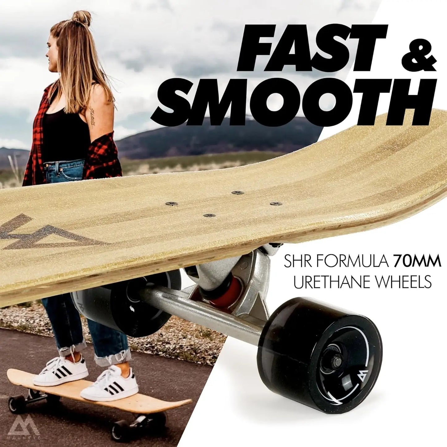 Longboard Skateboard - Bamboo & Canadian Maple Deck - Ideal for Commuting, Cruising, Carving, Downhill Riding -