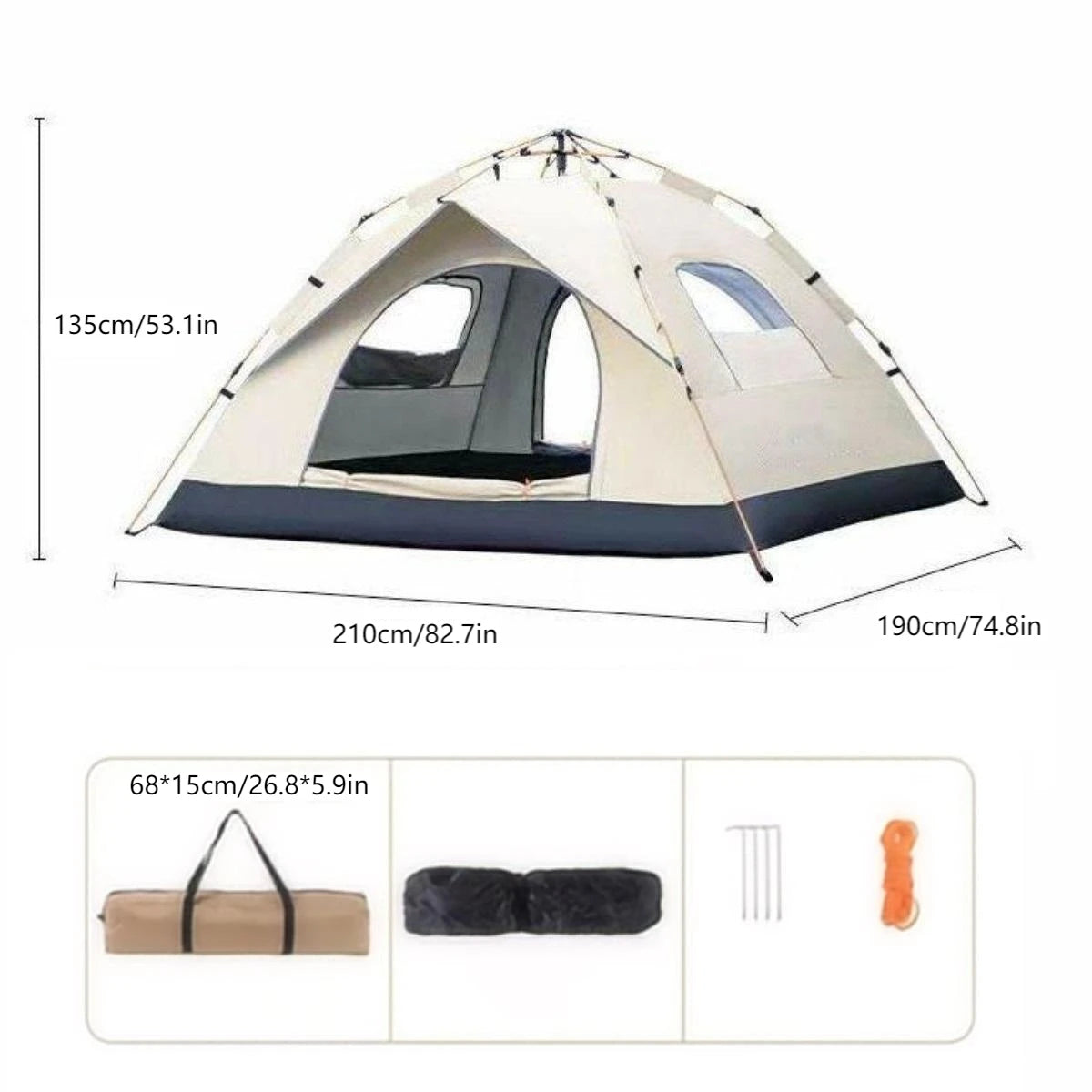 Pakicetus Outdoor Automatic Pop Up Camping Tent With Dual Doors And Windows