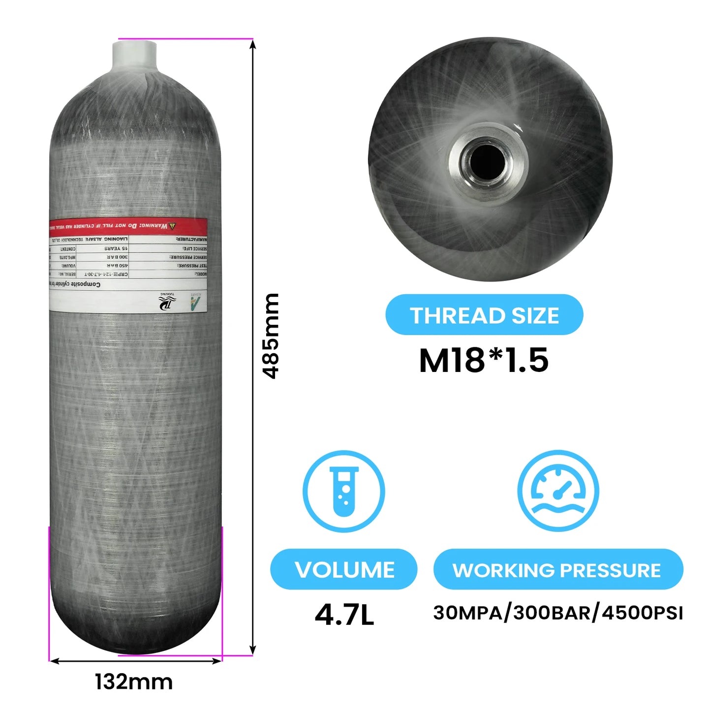 Tudiving Carbon Fiber High Pressure Diving Tank