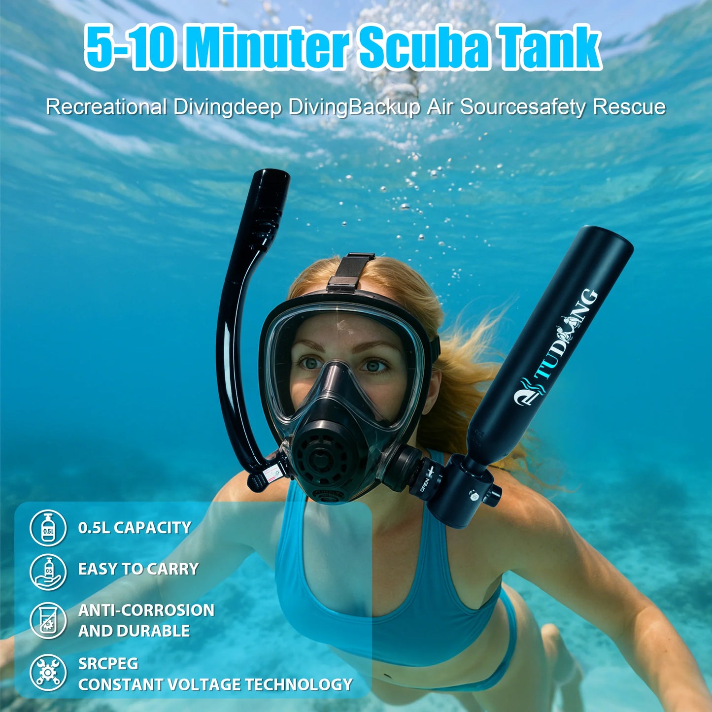 TUDIVING Portable Scuba Tank With Diving Mask And Pump