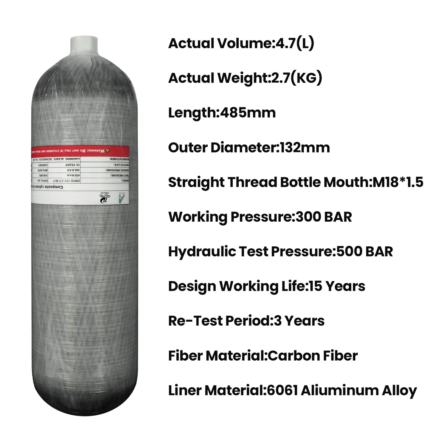 Tudiving Carbon Fiber High Pressure Diving Tank