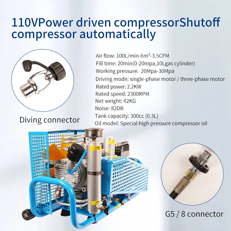 TUDIVING 4500 PSI High Pressure Diving Compressor With Automatic Shutdown
