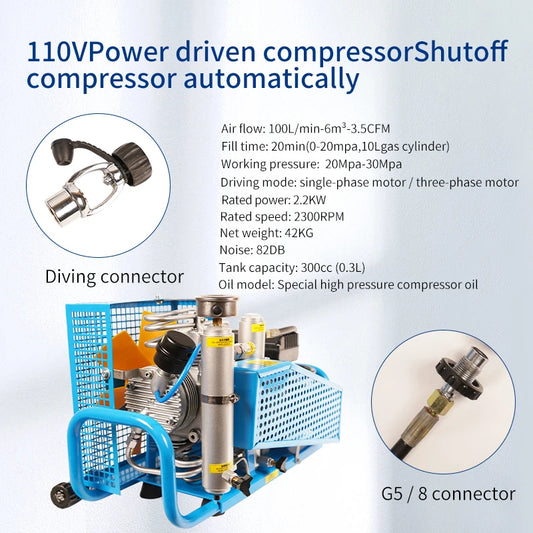 TUDIVING 4500 PSI High Pressure Diving Compressor With Automatic Shutdown