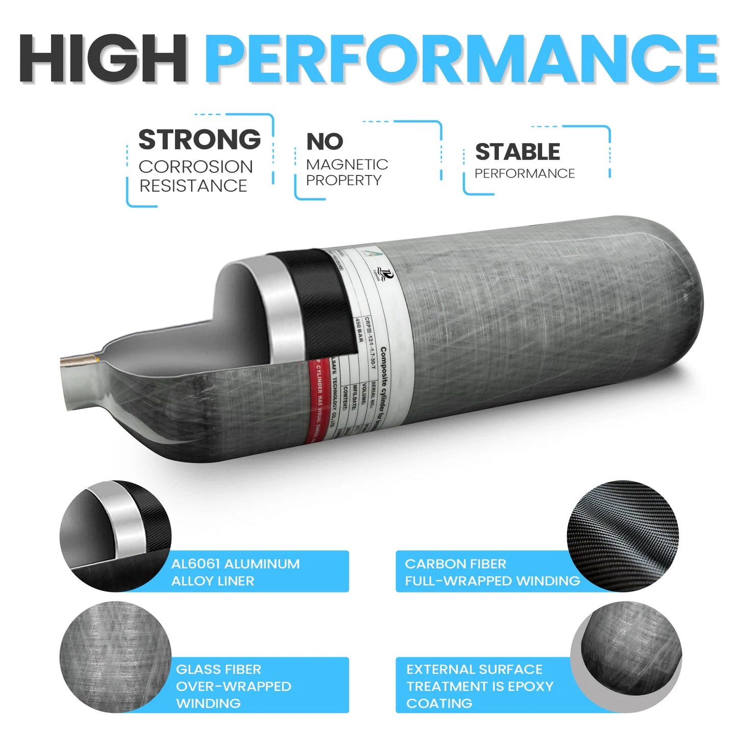 Tudiving Carbon Fiber High Pressure Diving Tank