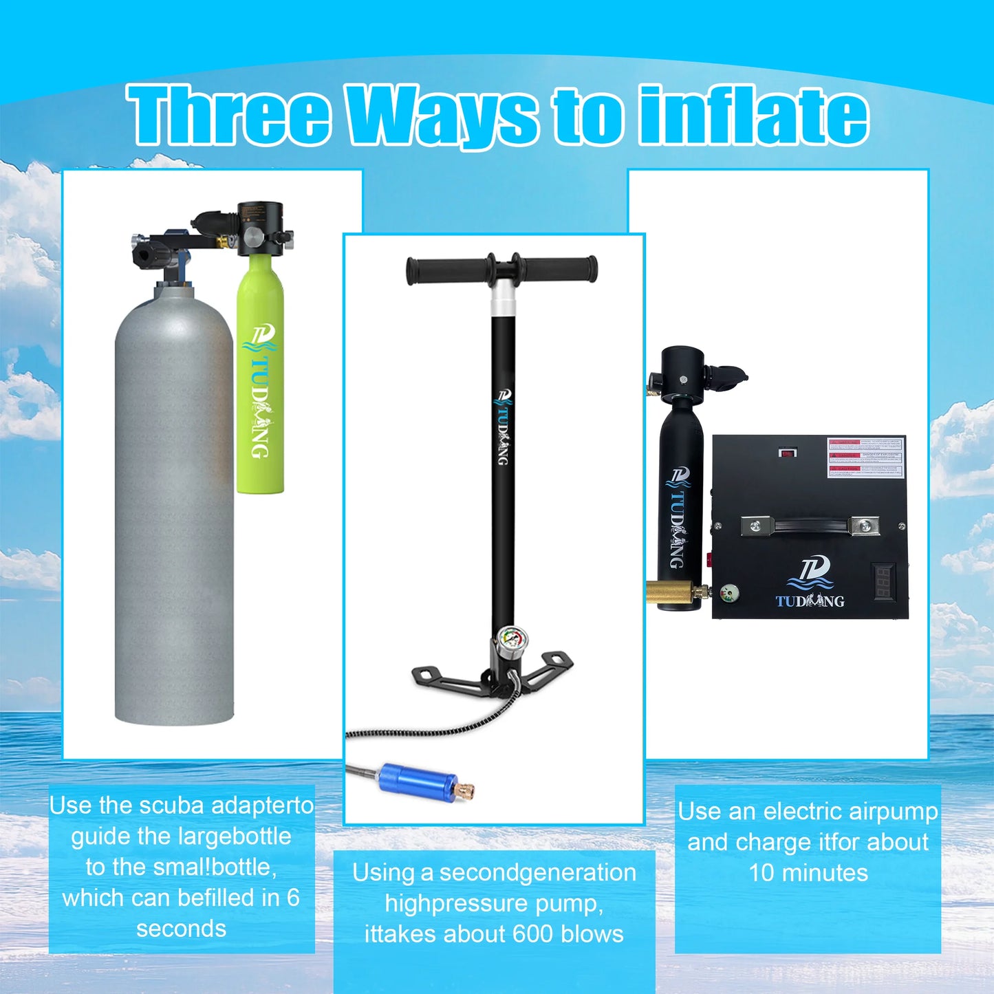 TUDIVING Portable Scuba Tank With Diving Mask And Pump
