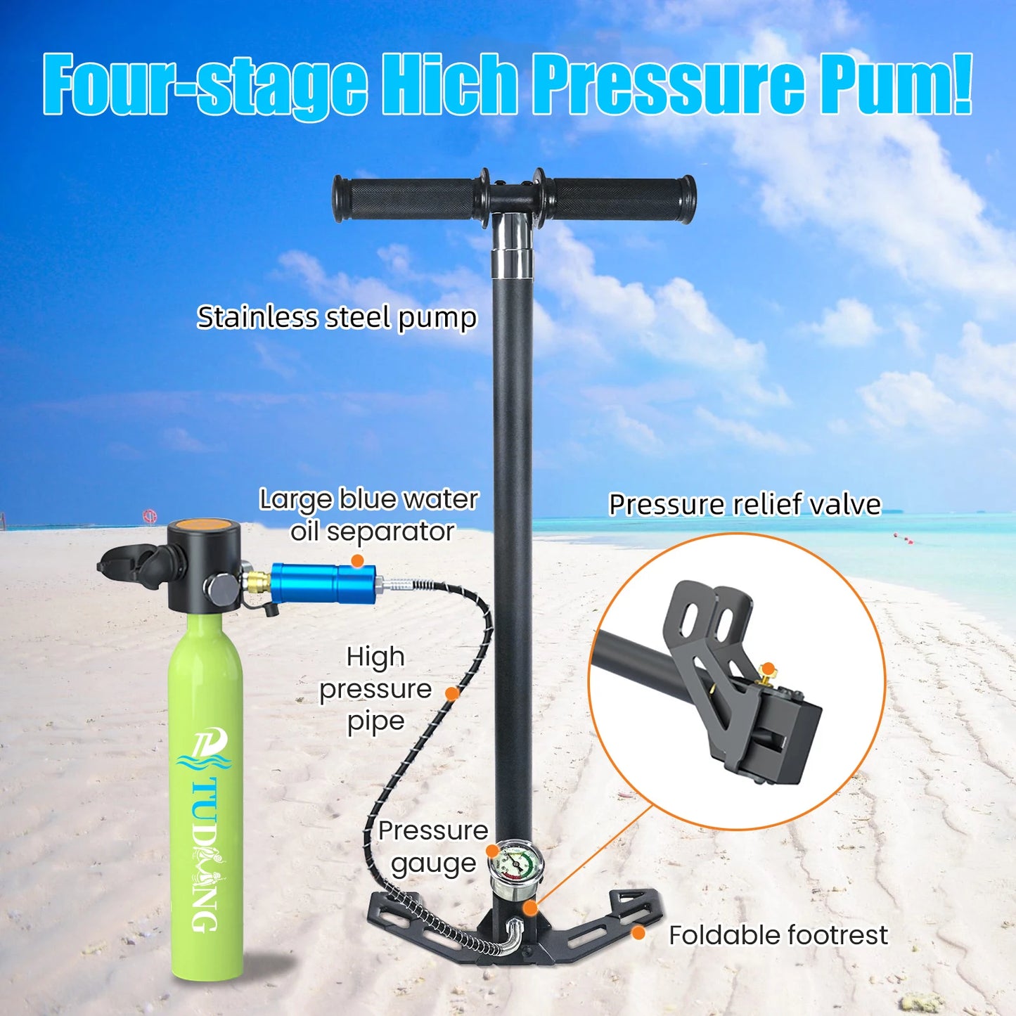 TUDIVING Portable Scuba Tank With Diving Mask And Pump