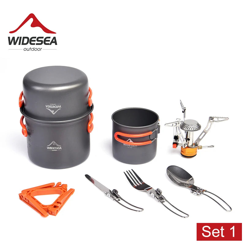 Widesea Camping Cookware Set Outdoor Tableware Portable Pot And Stove