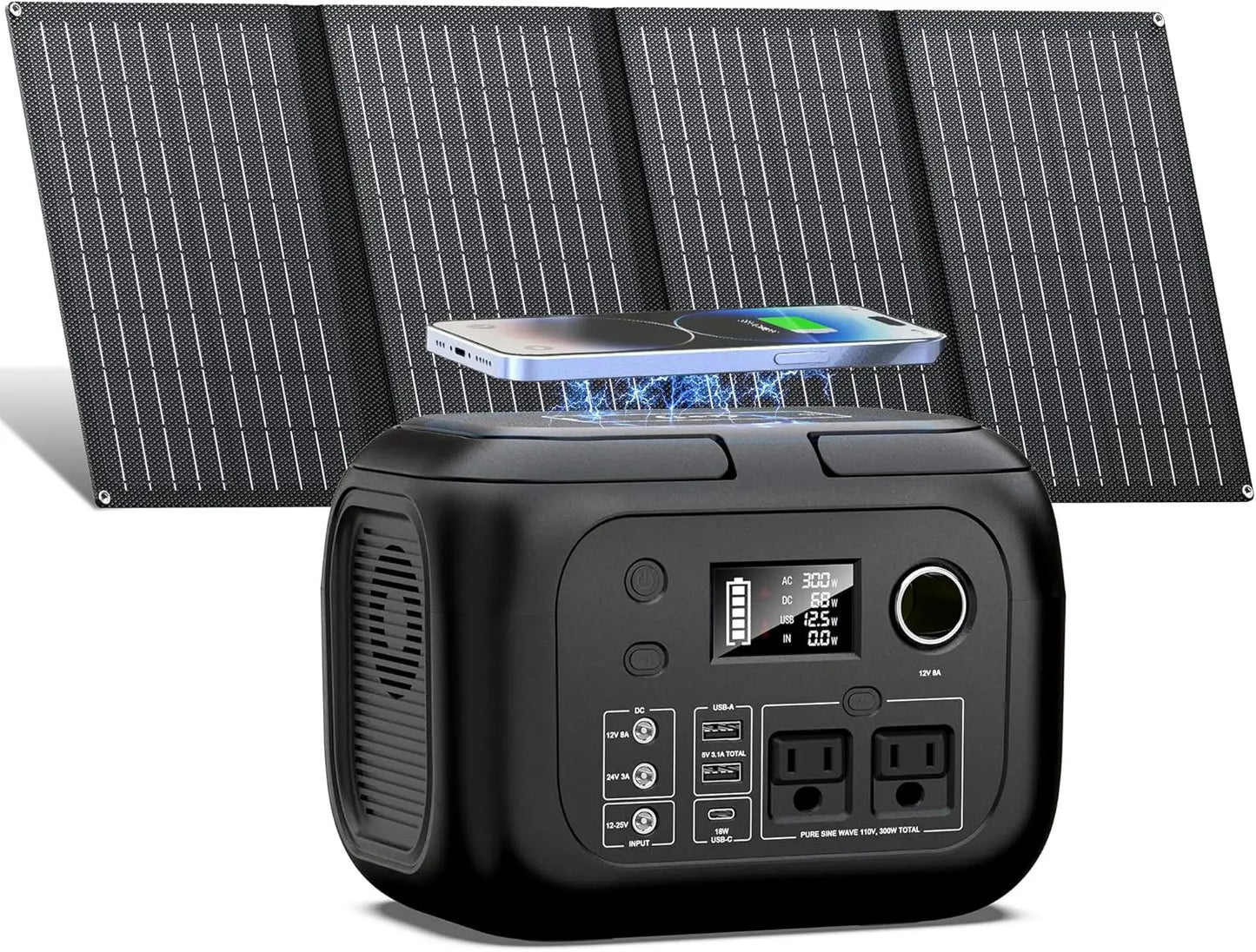 SinKeu 300W Portable Power Station With Solar Panels 260Wh