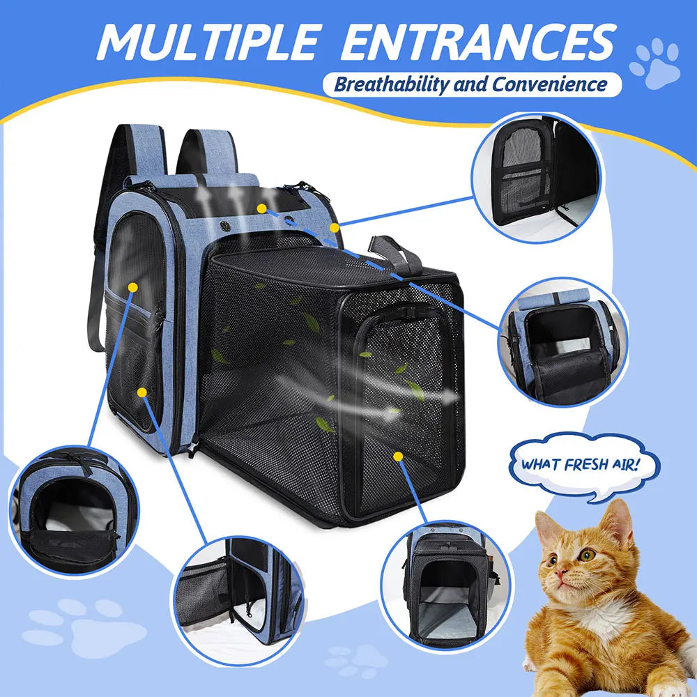 Pet Backpack Carrier For Cats And Dogs Expandable And Foldable