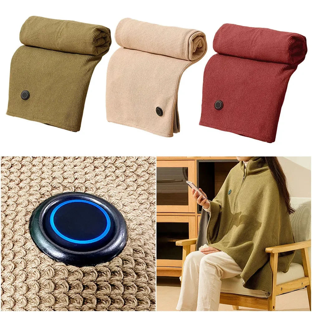 NONECN Wearable USB Heated Blanket Shawl With Three Heating Levels