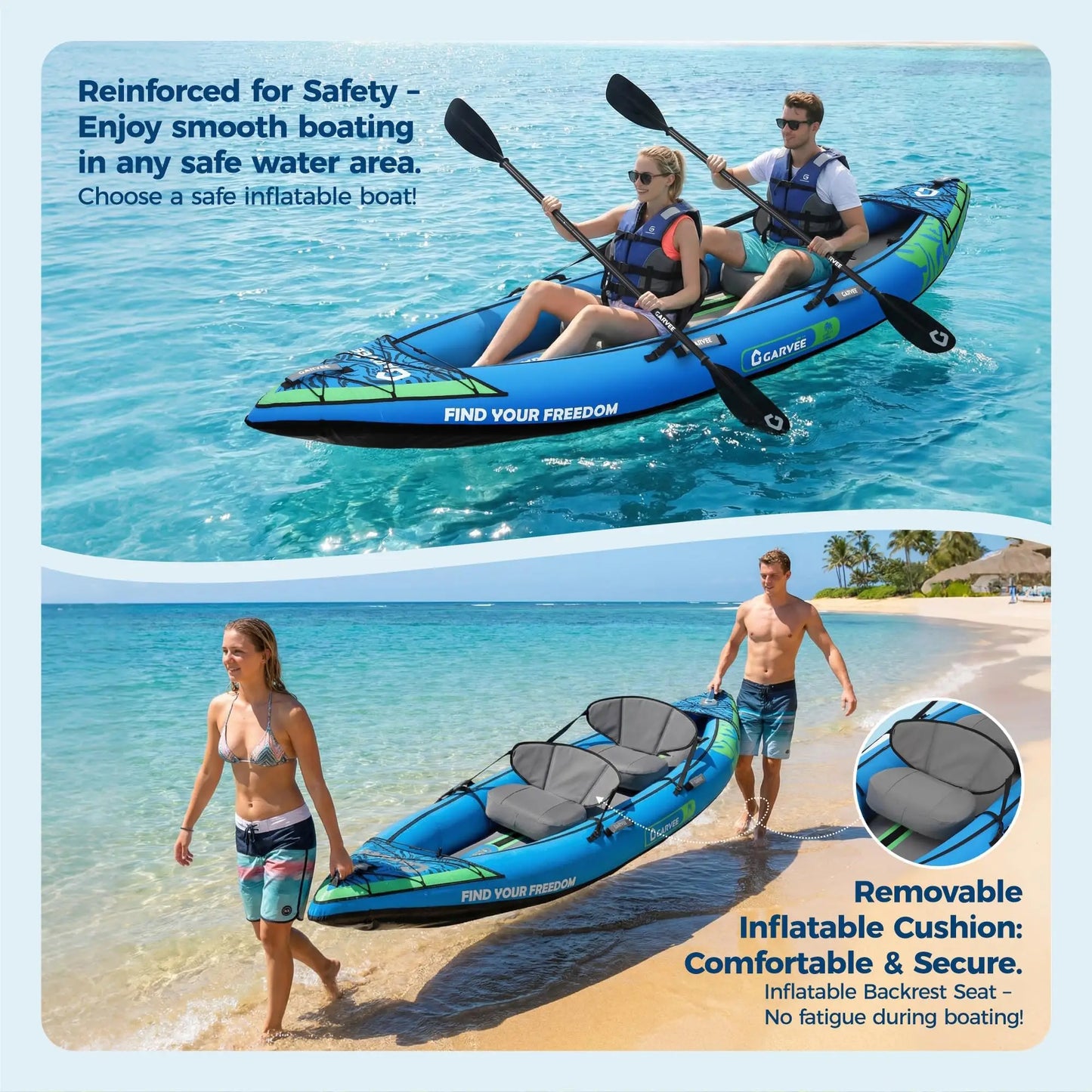 Two Person Inflatable Kayak With Padded Seats And Accessories