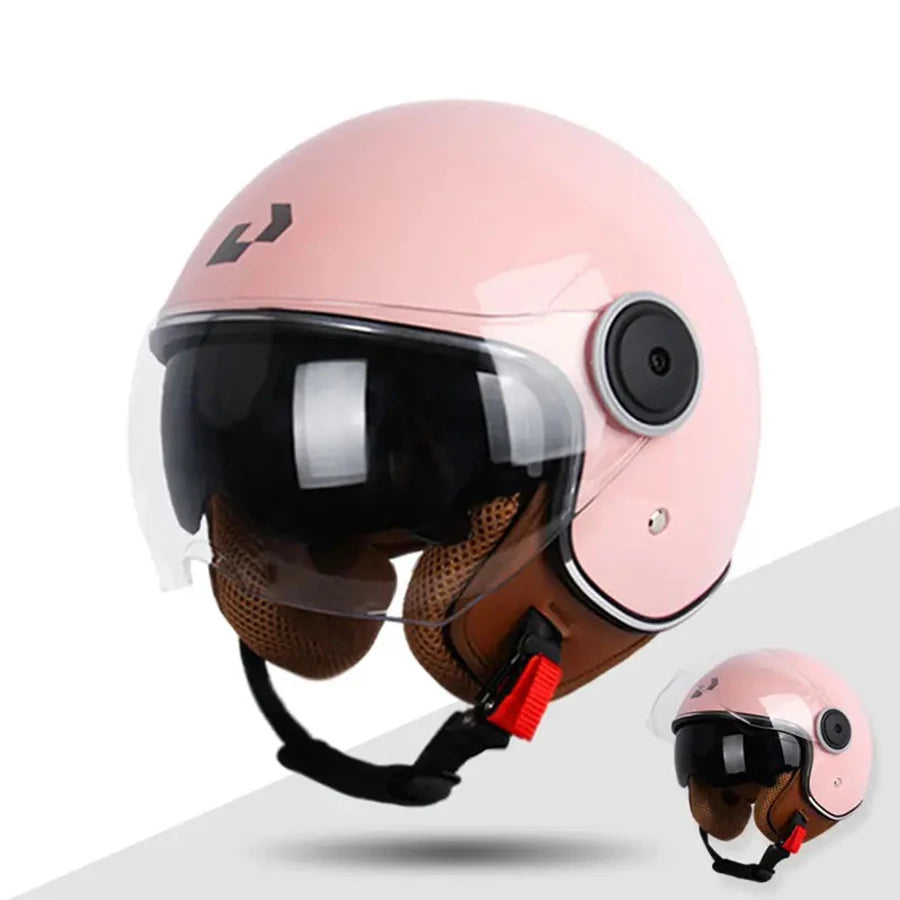 UCHOOSE Unisex Motorcycle Half Helmet With Dual Lens Visor