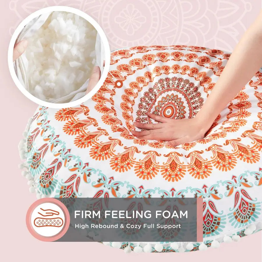 Memory Foam Floor Cushions Set of 2 Boho Round Mandala Pillows