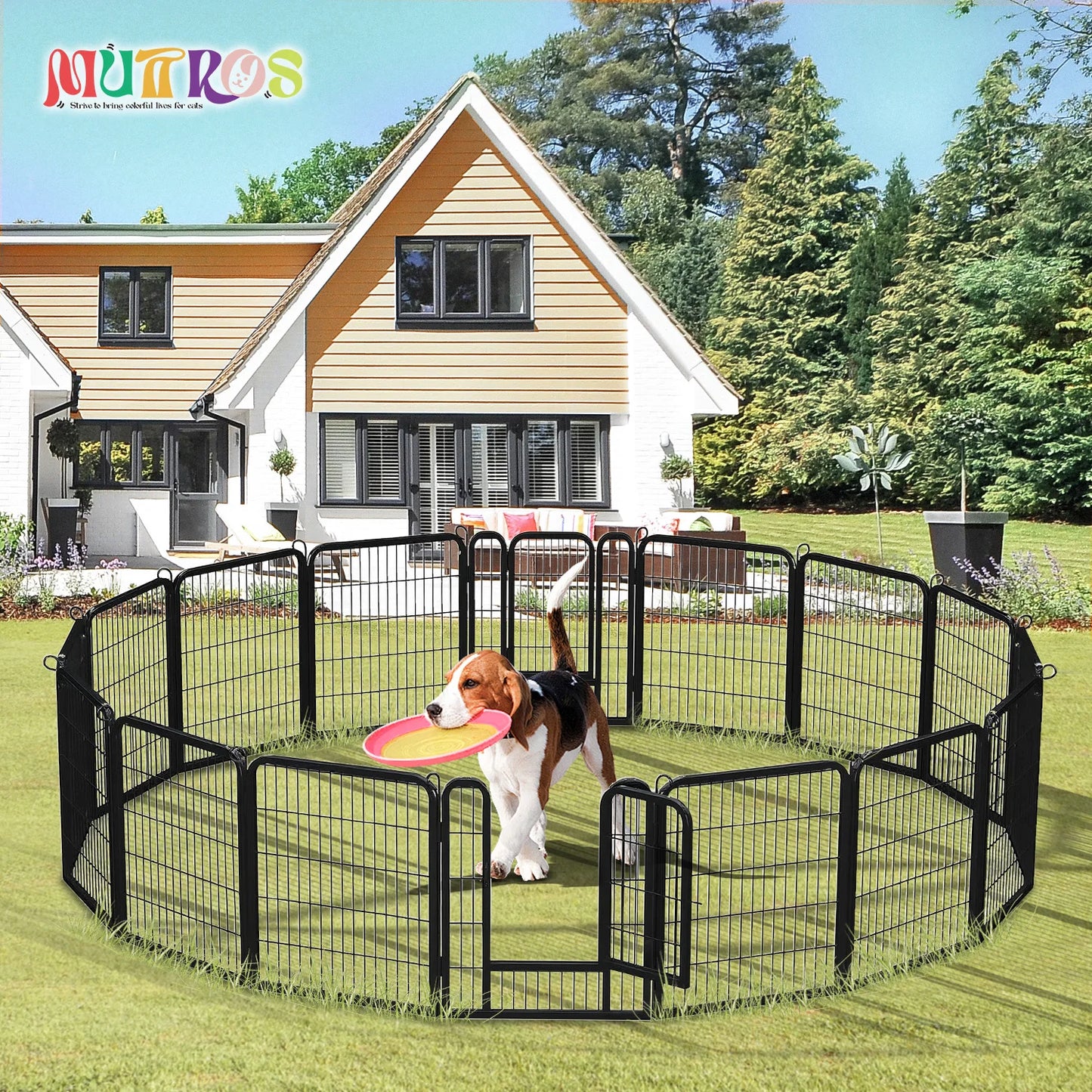 Dog Playpen With Door Foldable Metal Pet Fence Outdoor