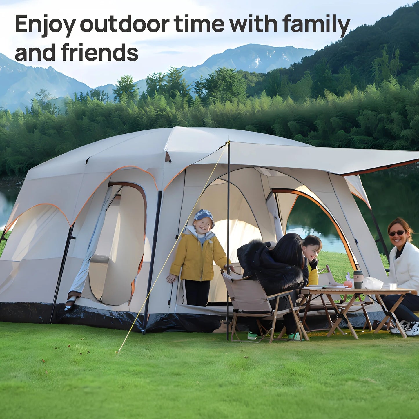 3-6 Person Camp Tent With Sunscreen And Mosquito Protection