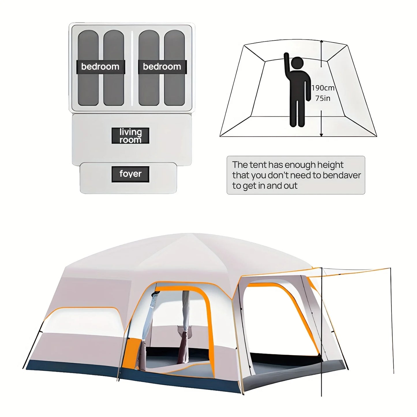 3-6 Person Camp Tent With Sunscreen And Mosquito Protection