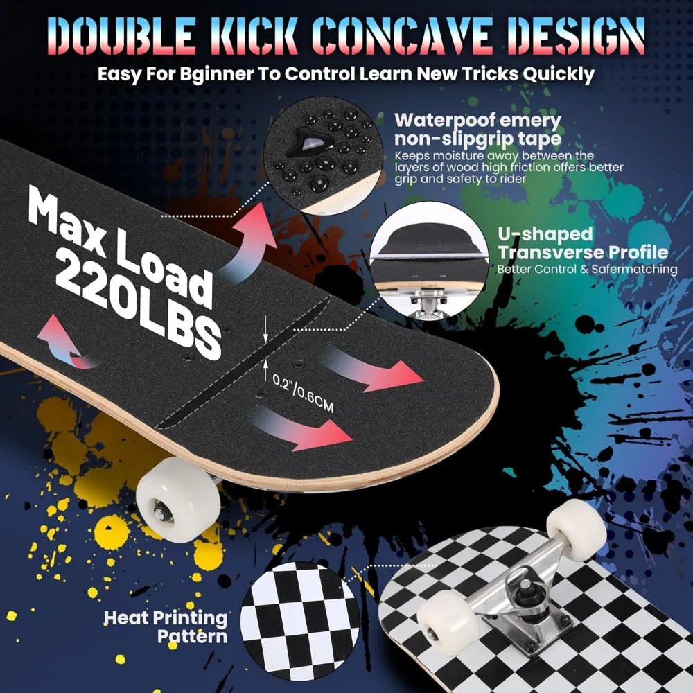 SHXI Pro Complete Skateboard For Beginners And All Skill Levels