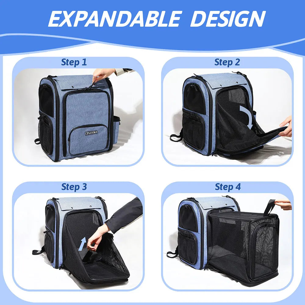 Pet Backpack Carrier For Cats And Dogs Expandable And Foldable