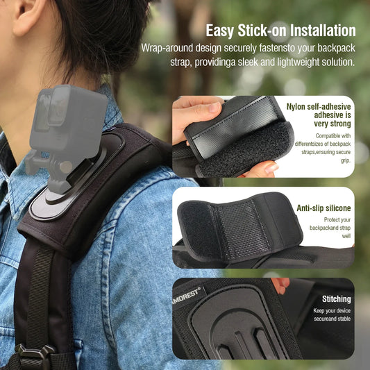 Backpack Shoulder Strap Mount For GoPro Insta360 DJI Action