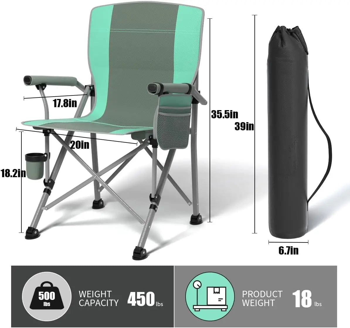 Heavy Duty Folding Camping Chair For Adults With Side Pockets