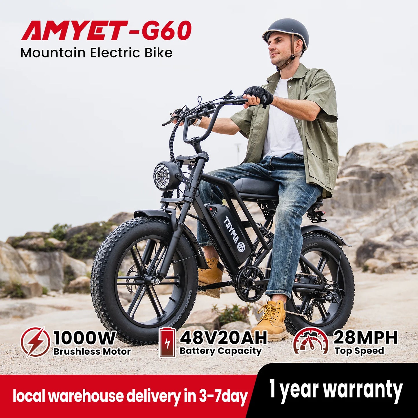 AMYET V9-G60 1000W Electric Bike 48V 20Ah Battery Pack