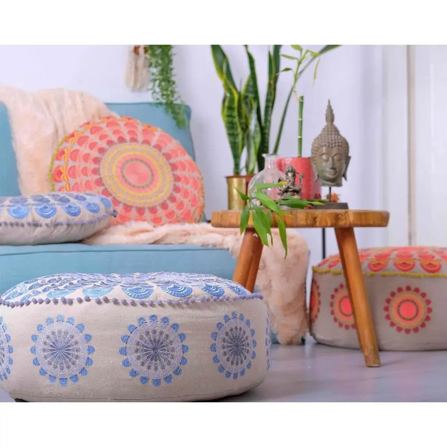 Round Floor Pillow Cover Boho Indian Decor