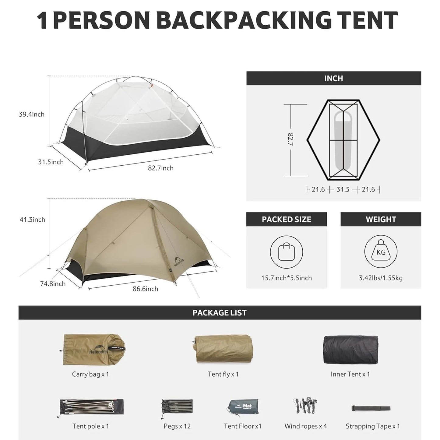 Naturehike Mongar UL Ultralight Camping Tent Waterproof