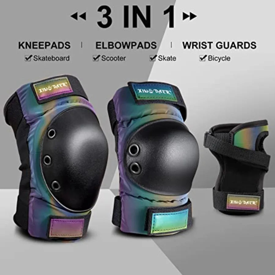 3 in 1 Knee and Elbow Pads with Wrist Guards for Skateboard Roller Skates Skating Scooter Inline Skates Cycling Adult Youth Pro