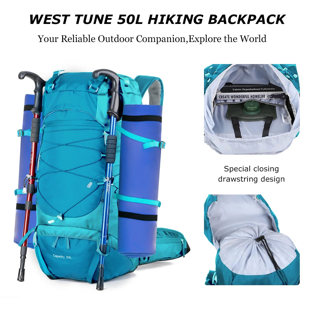 WEST TUNE Hiking Backpack With Rain Cover For Outdoor Travel