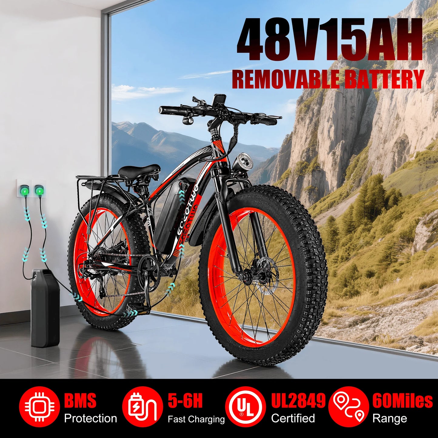 EOEOTWOC 1500W Electric Fat Tire Ebike 34MPH Mountain Bicycle