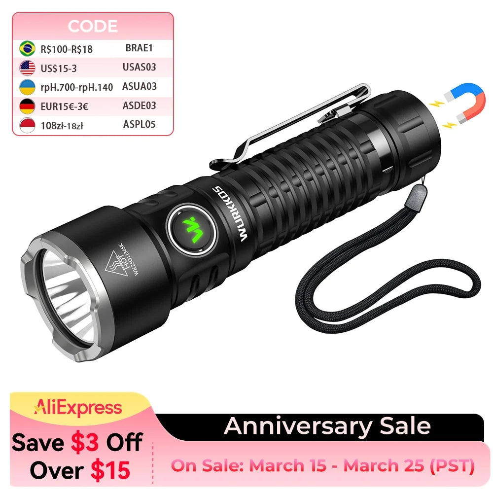 Wurkkos TS28 EDC Flashlight 3200 Lm 21700 Battery Rechargeable