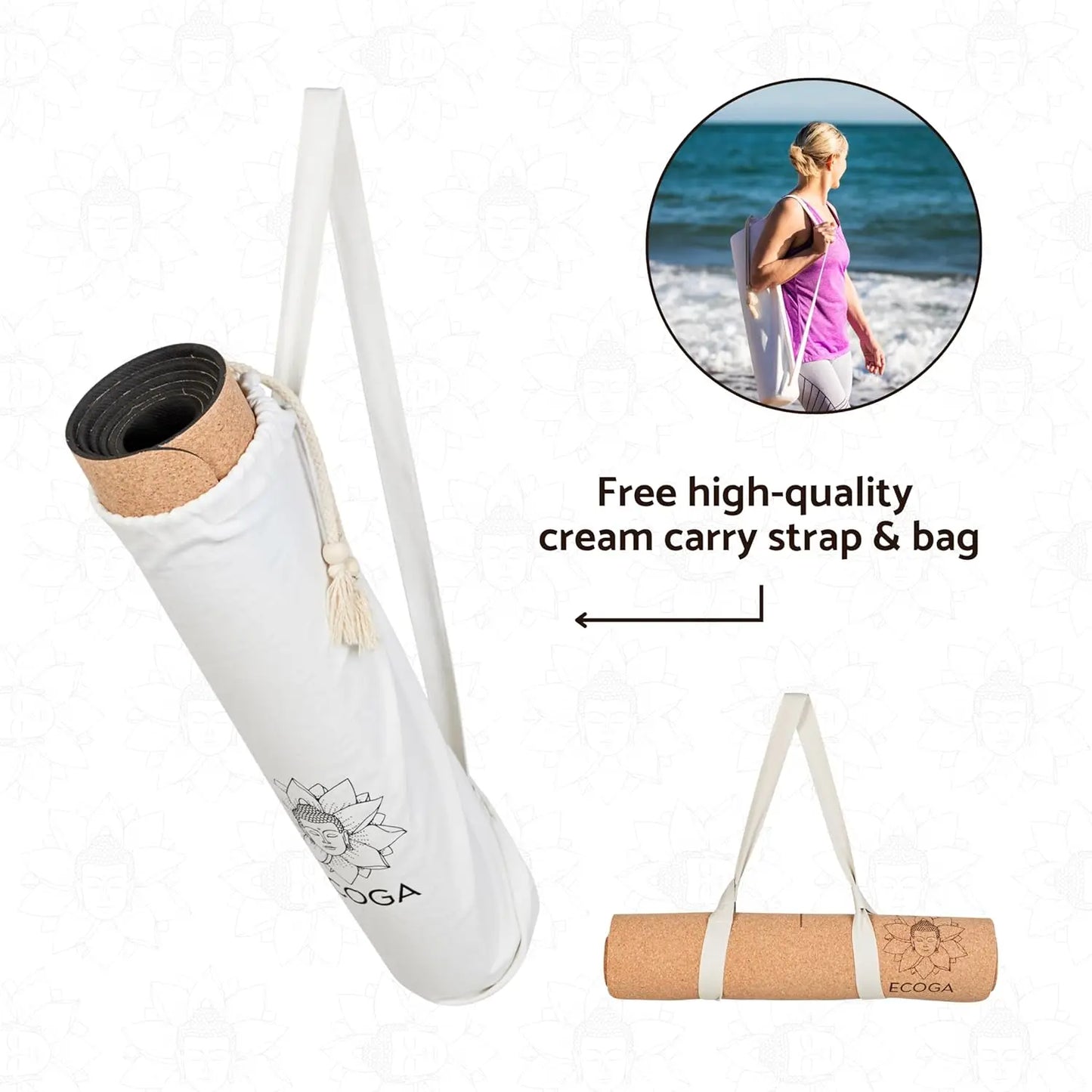 Cork Yoga Mat Non Slip With Alignment Marks And Strap
