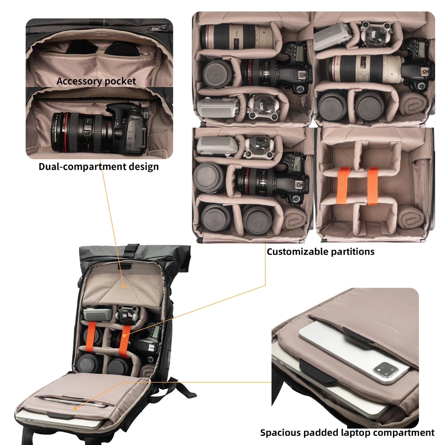 Besnfoto Waterproof Hard Shell Photography Backpack For Drones And DSLR