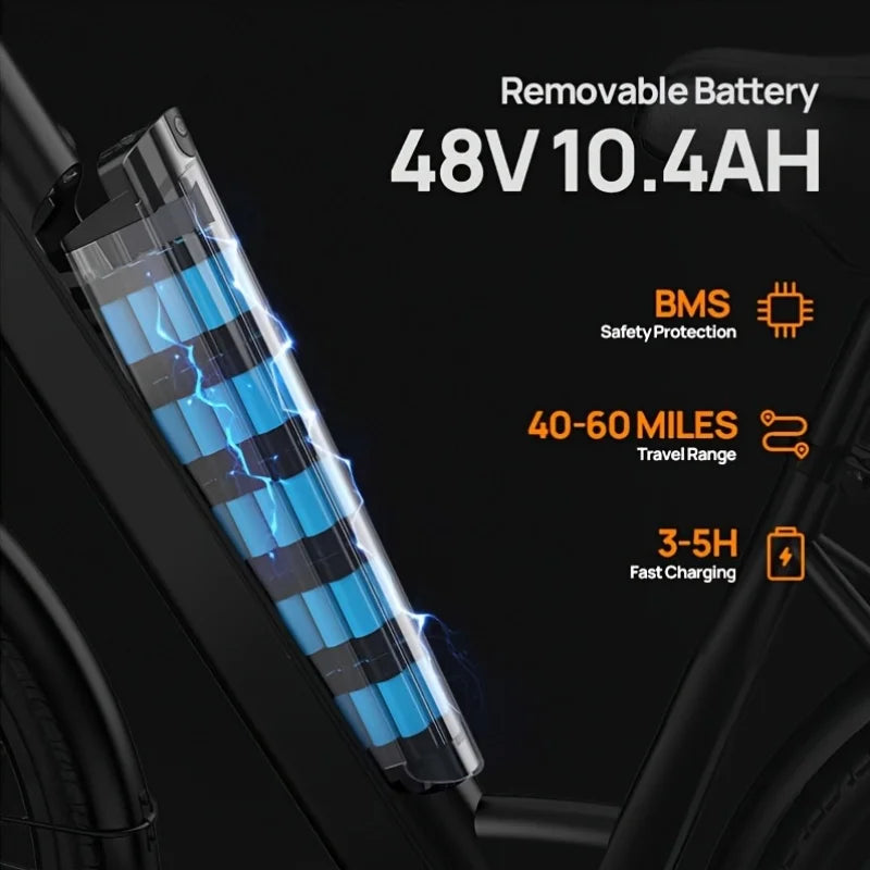 URLIFE 750W E26 Electric Bike With 48V Removable Battery