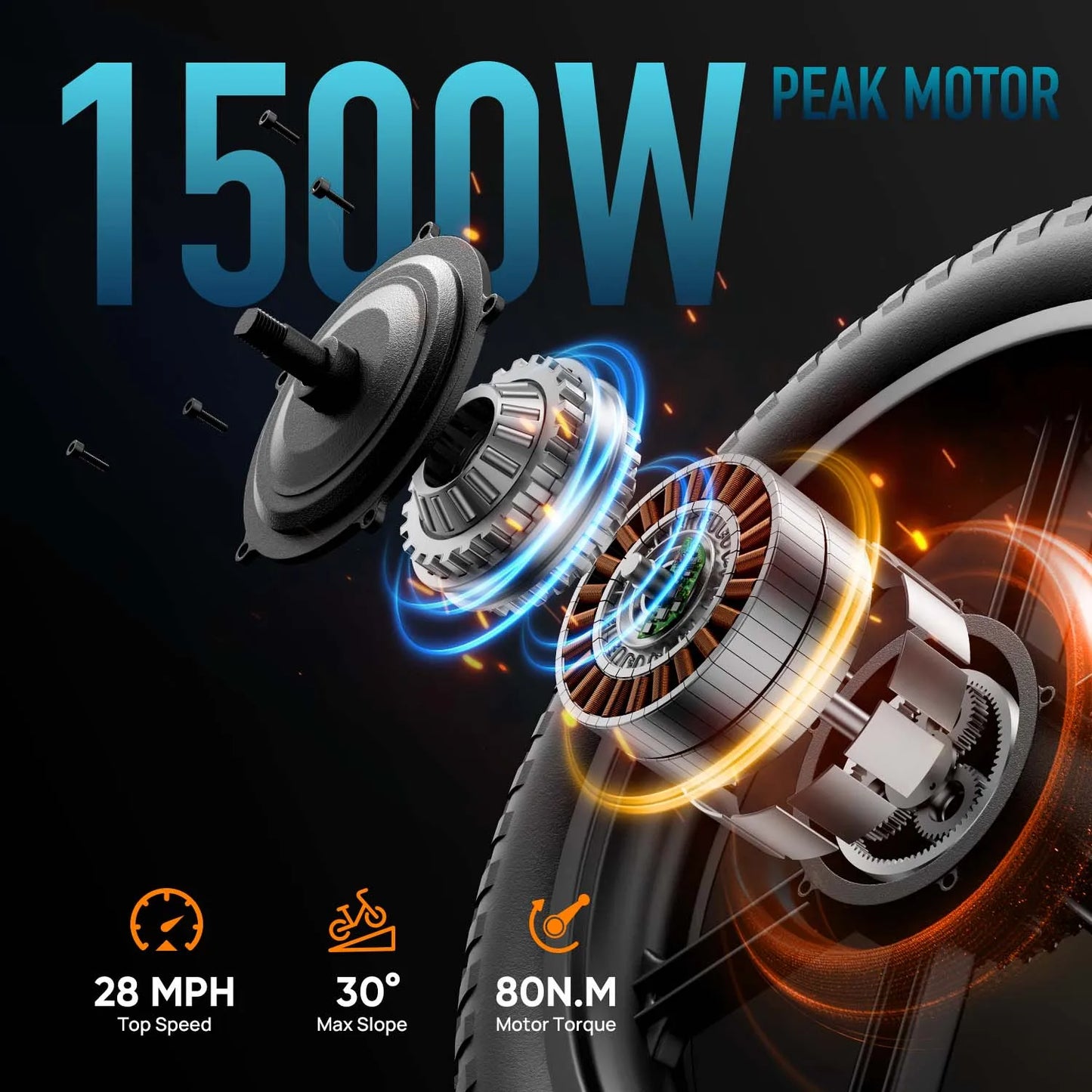URLIFE Peak 1500W Foldable Electric Mountain Bike Removable Battery