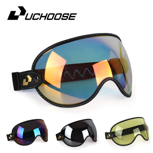 UCHOOSE Vintage Open Face Half Helmet With Bubble Shield Visor