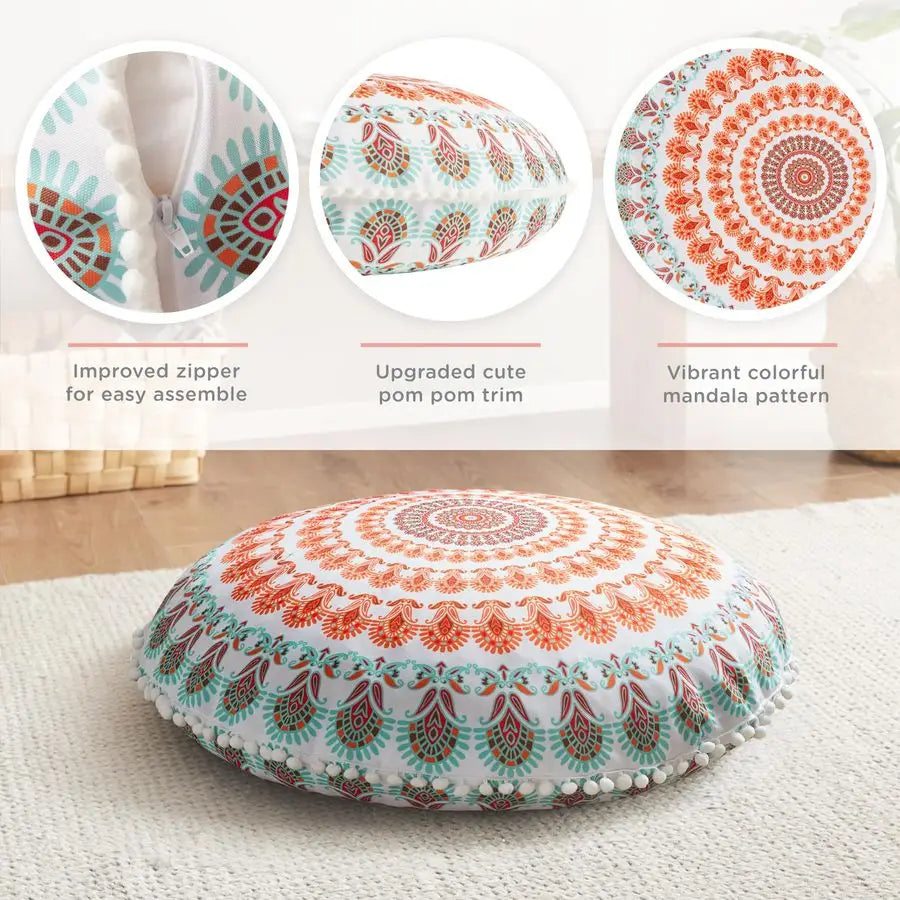 Memory Foam Floor Cushions Set of 2 Boho Round Mandala Pillows