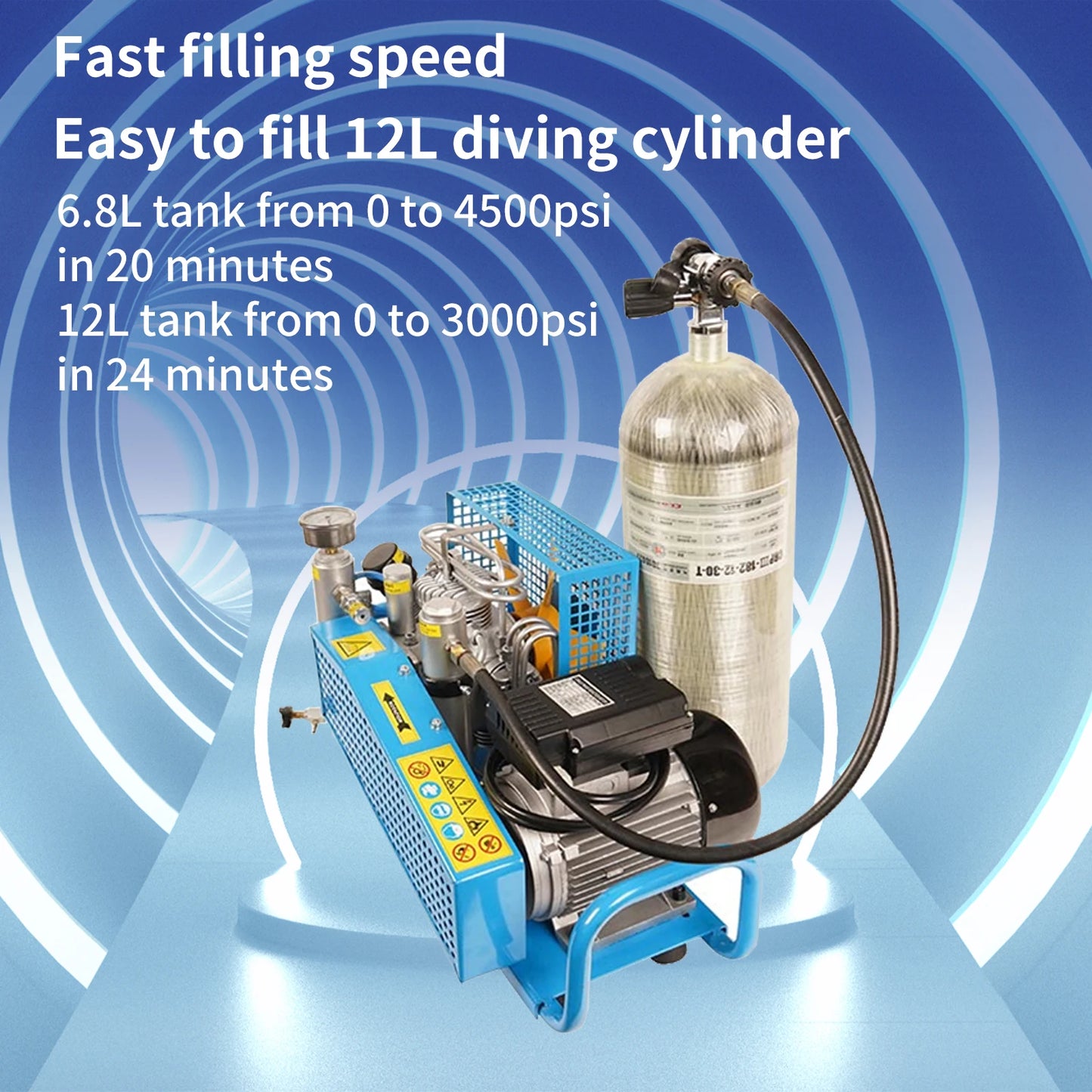 TUDIVING 4500 PSI High Pressure Diving Compressor With Automatic Shutdown