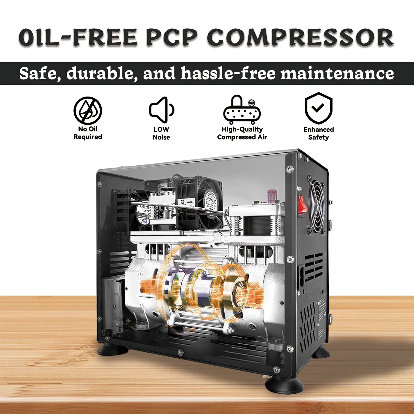 TUDIVING 4500 Psi PCP Air Compressor Dual-Cylinder For 2L Tank