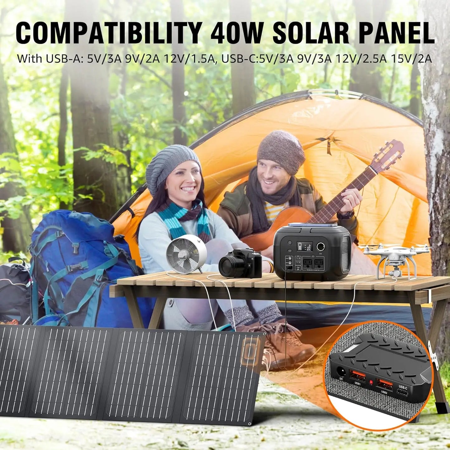 SinKeu 300W Portable Power Station With Solar Panels 260Wh