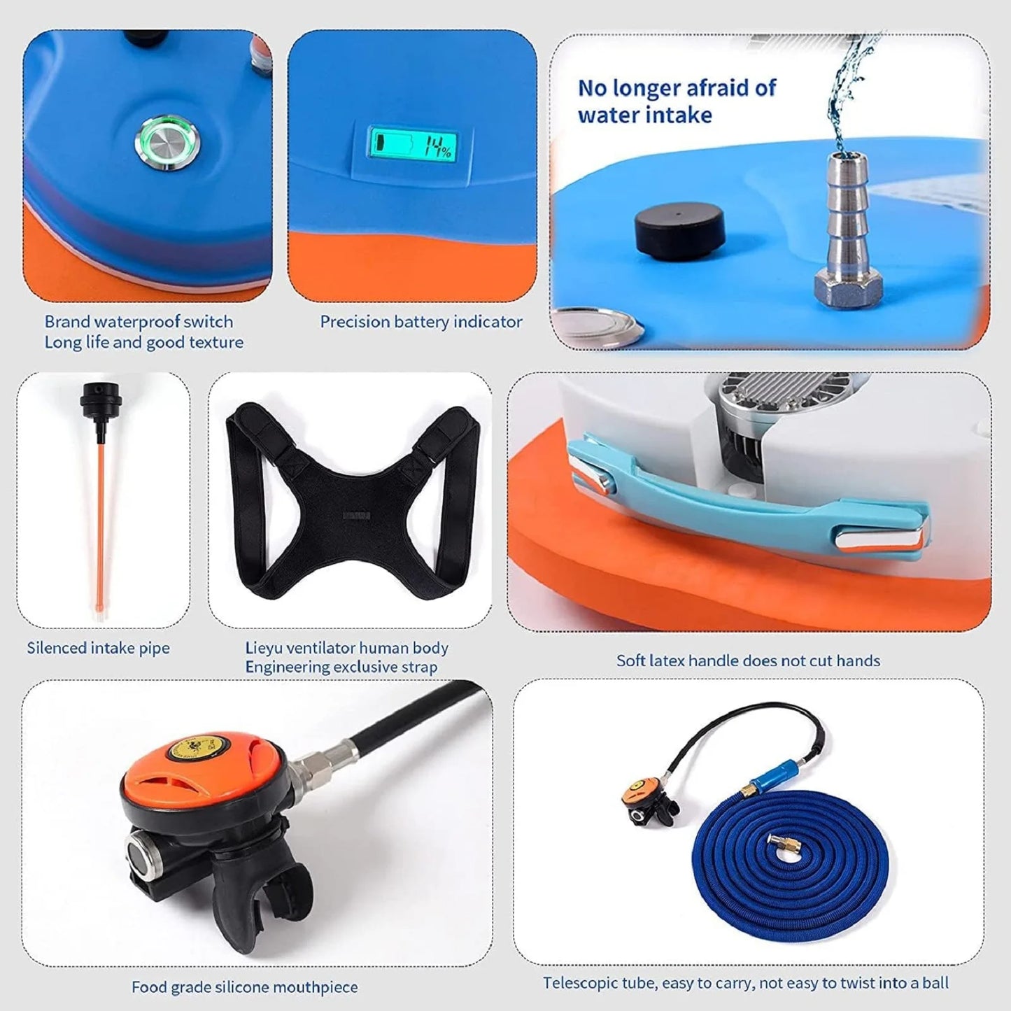 TUDIVING Scuba Diving Ventilator Portable Rechargeable Tank With Regulator