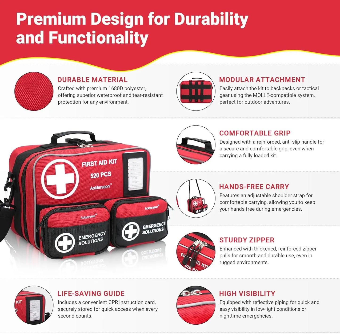 520 Piece Emergency First Aid Kit For Car Home Camping