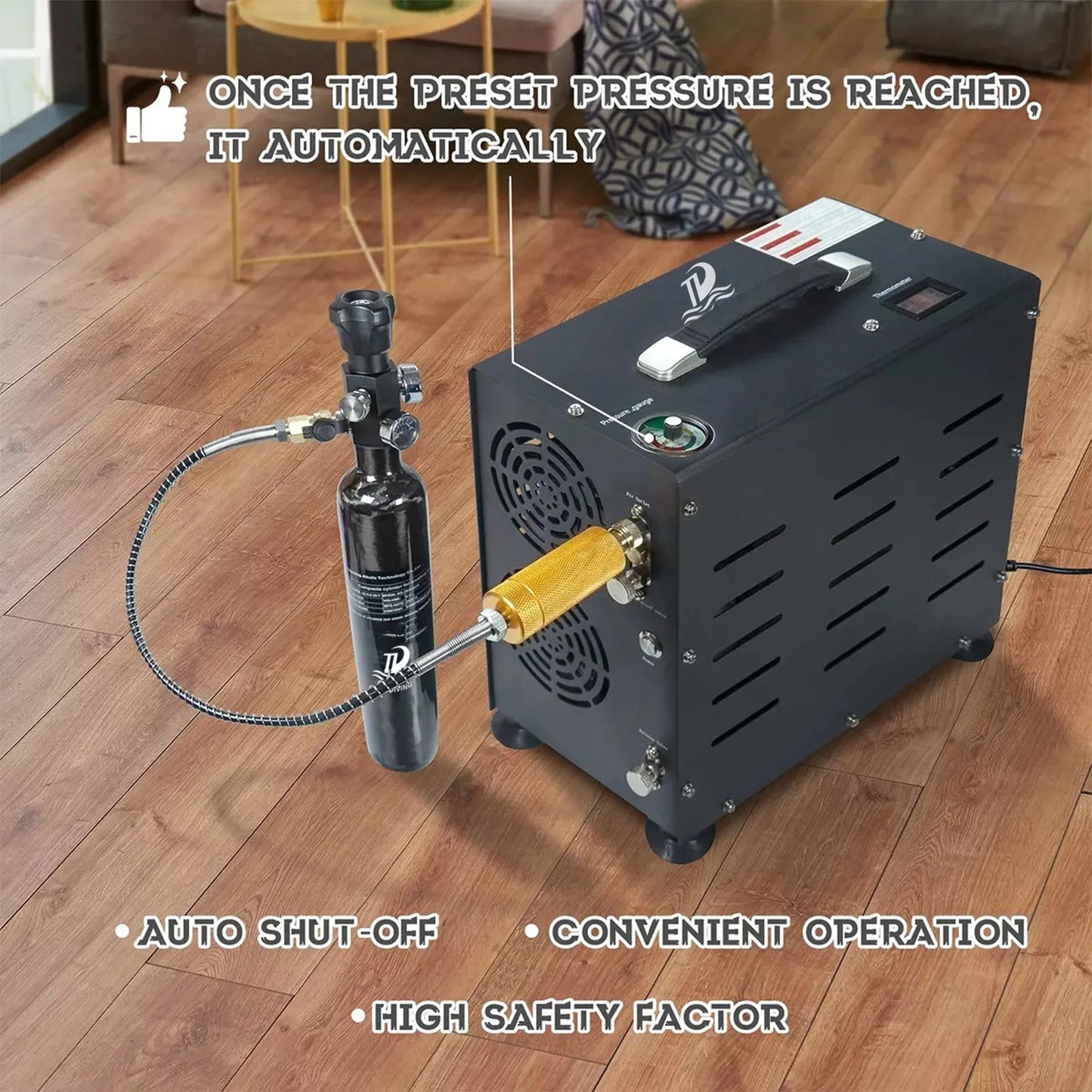 TUDIVING 4500 Psi PCP Air Compressor Dual-Cylinder For 2L Tank