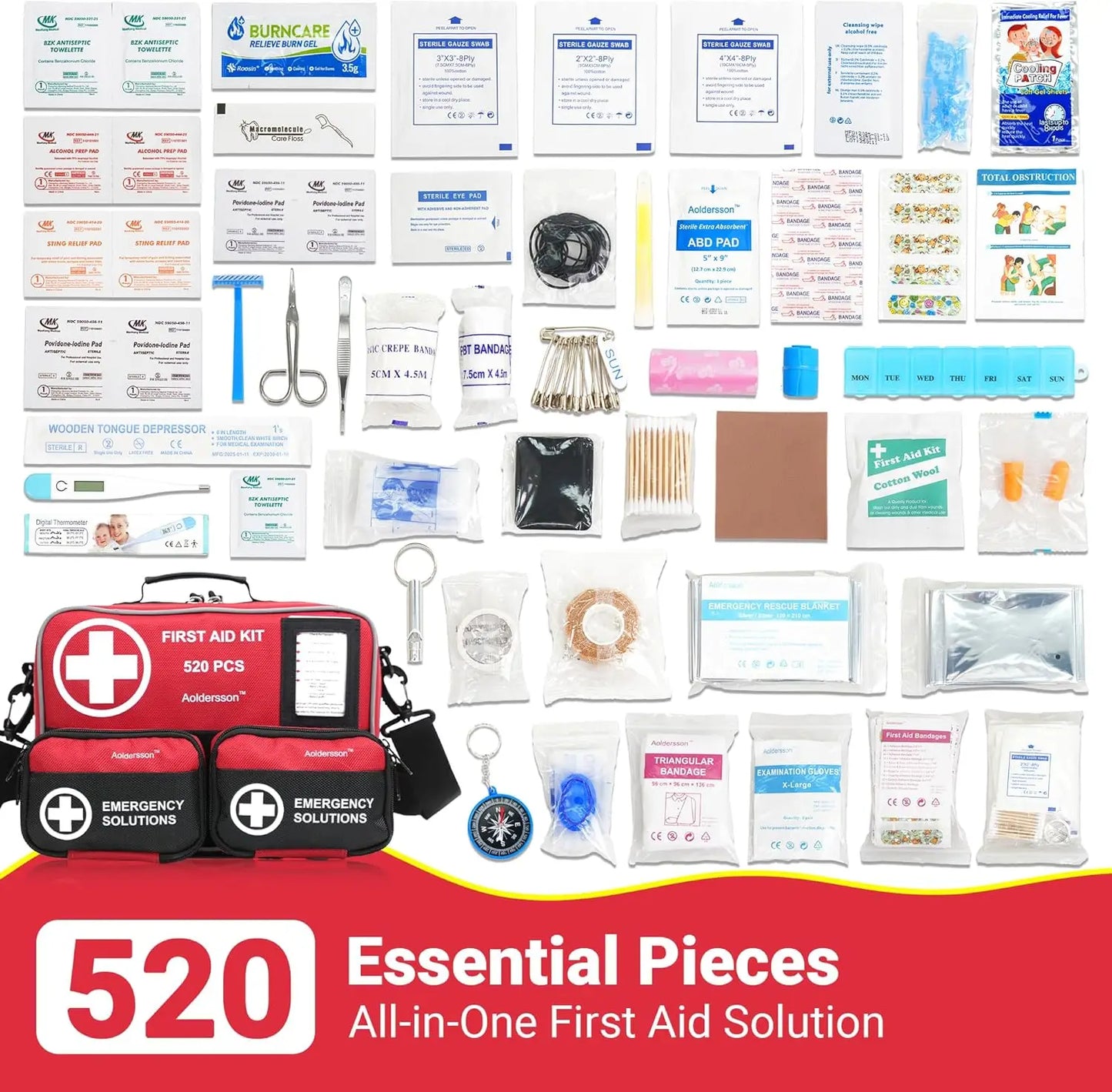 520 Piece Emergency First Aid Kit For Car Home Camping