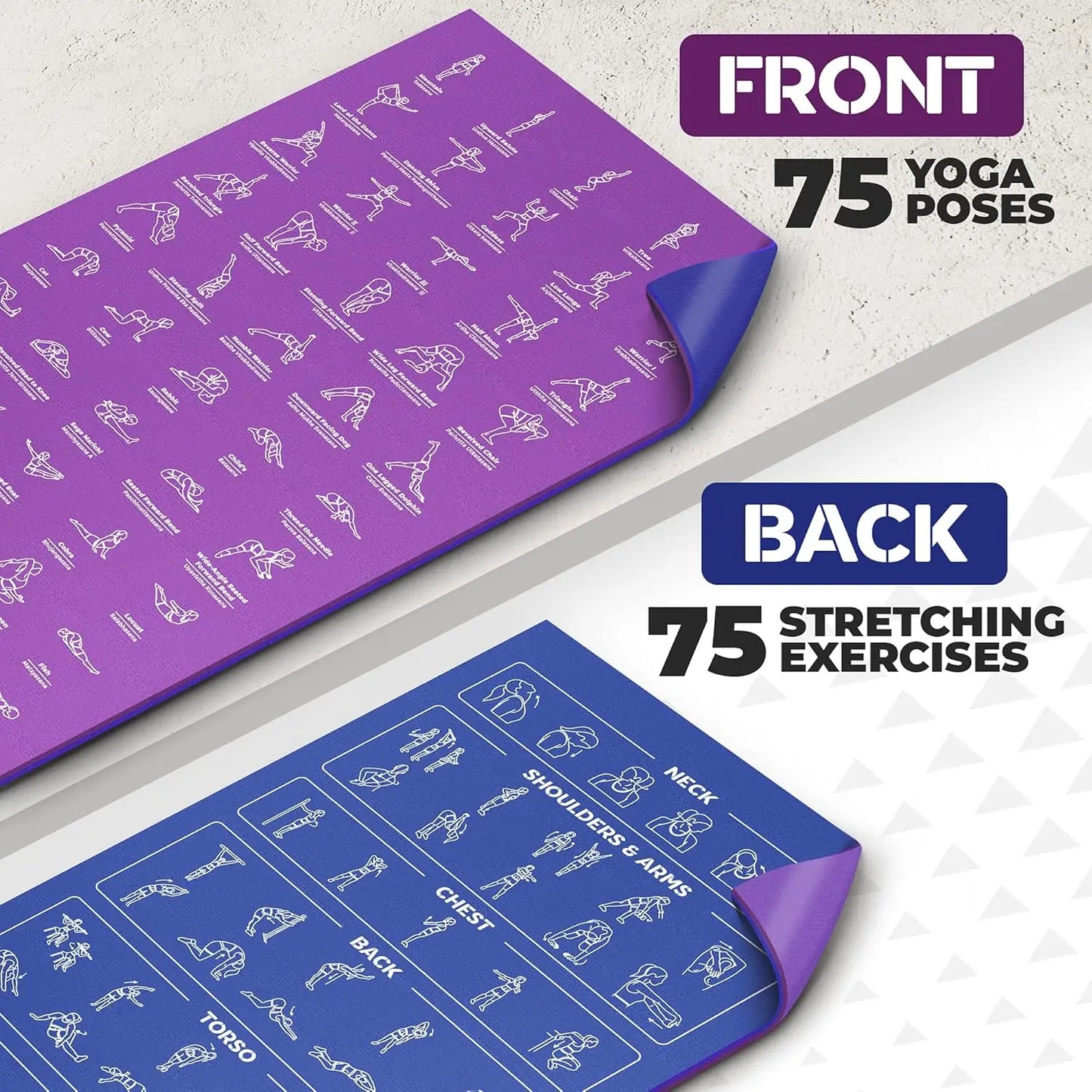 Yoga Mat With Illustrated Poses And Stretches Non Toxic Non Slip