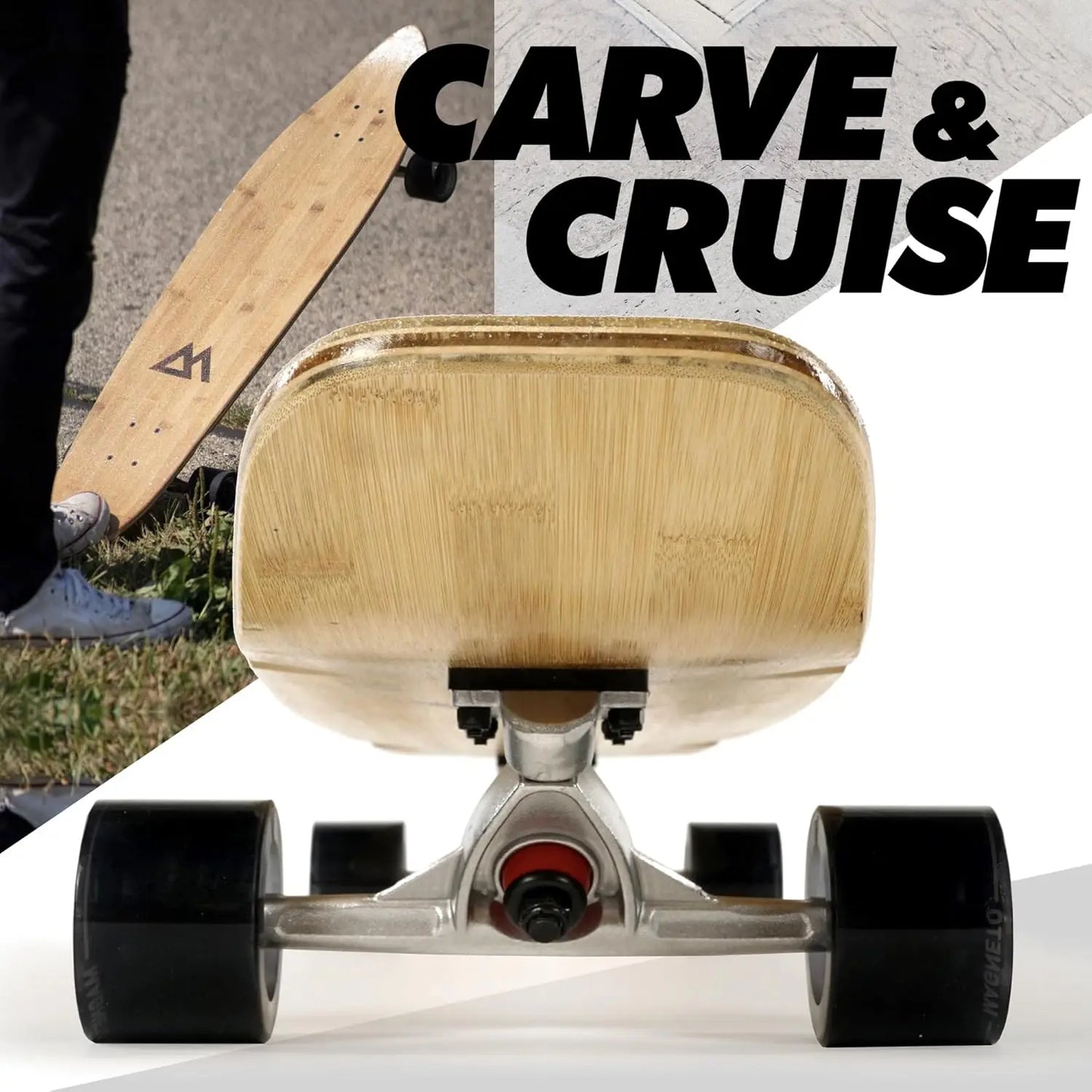 Longboard Skateboard - Bamboo & Canadian Maple Deck - Ideal for Commuting, Cruising, Carving, Downhill Riding -